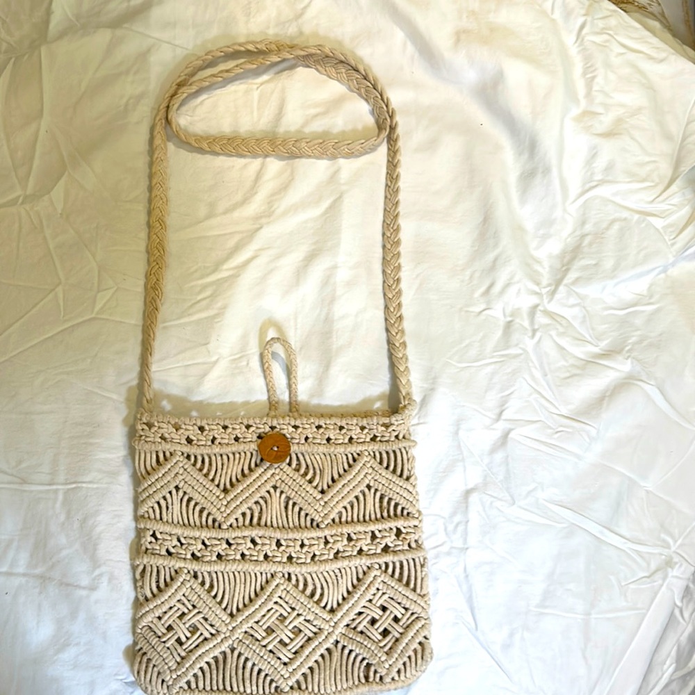 Gently used cream woven crossbody